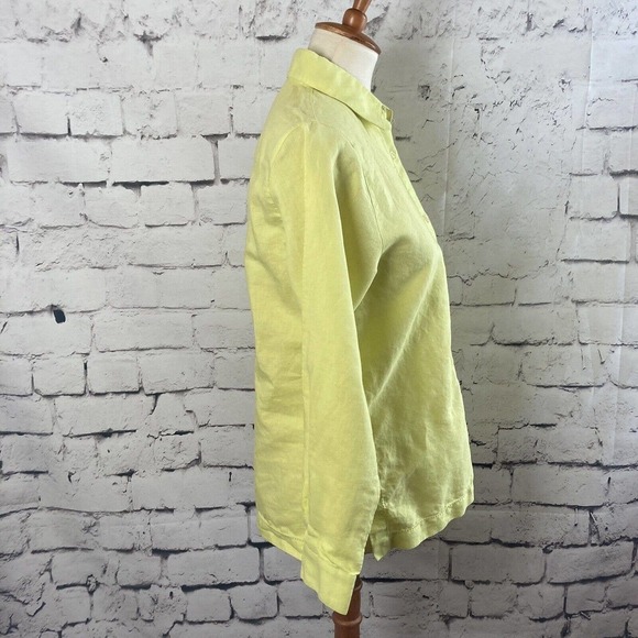David N Linen Blend Collared Long Sleeve Button Down Shirt Neon Yellow Large P - Picture 4 of 11